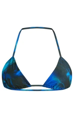 Blue Blurred Print Triangle Bikini Top