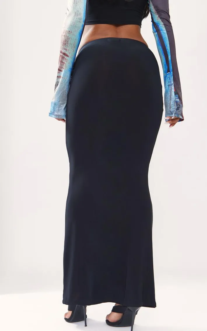 Blue Body Print Slinky Low Rise Midaxi Skirt