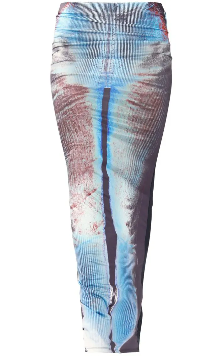 Blue Body Print Slinky Low Rise Midaxi Skirt