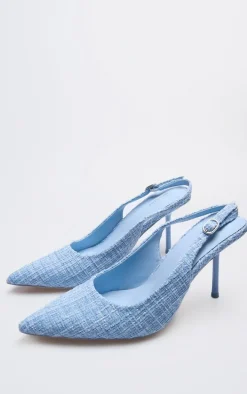 Blue Boucle Point Toe High Stiletto Court Heels
