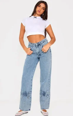 Blue Bow Detail Straight Leg Denim Jeans