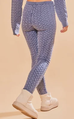 Blue Cable Knitted Denim Look Leggings