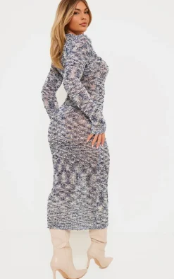 Blue Confetti Knit Long Sleeve Maxi Dress