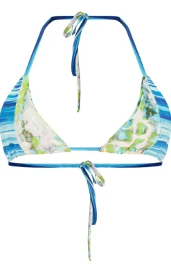 Blue Contrast Print Triangle Bikini Top