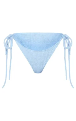 Blue Crinkle Tie Side Bikini Bottoms