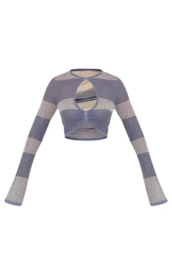 Blue Crochet Knit Keyhole Cut Out Top