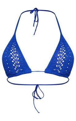 Blue Crochet Triangle Beach Top