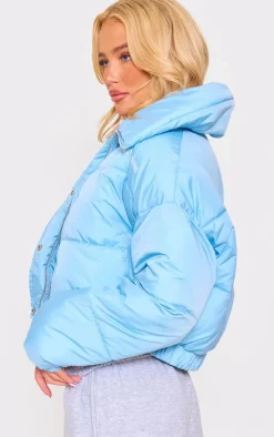 Blue Cropped Puffer Jacket