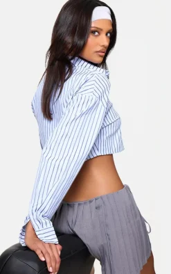Blue Cropped Striped Shirt