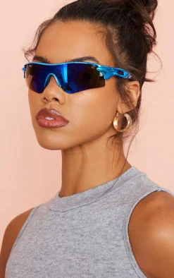 Blue Cut Out Sporty Sunglasses