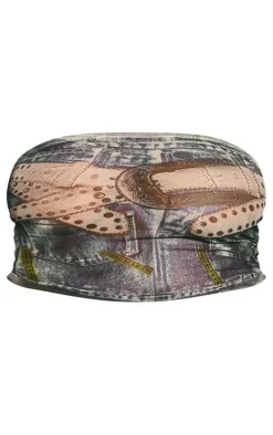 Blue Denim Printed Mesh Bandeau Crop Top