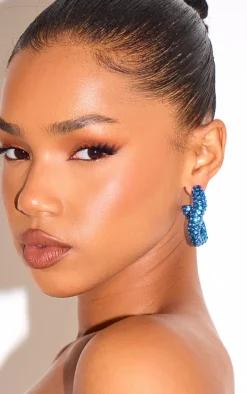 Blue Diamante Abstract Twist Hoop Earrings