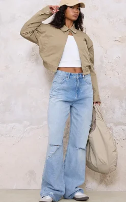 Blue Distressed Detail Straight Leg Jeans