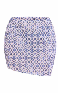 Blue Embroidered Pattern Mini Skirt