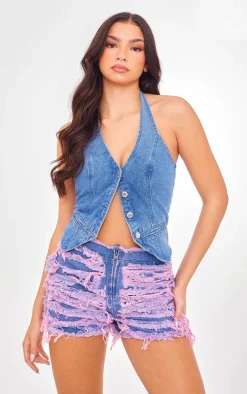 Blue Extreme Distressed Mini Shorts