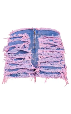 Blue Extreme Distressed Mini Shorts