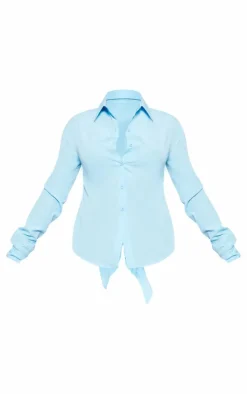 Blue Fitted Open Tie Back Shirt