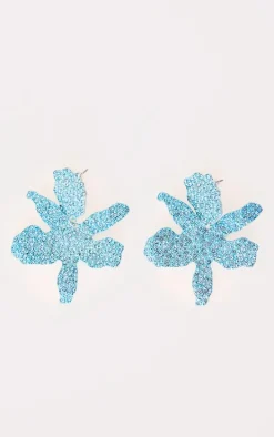 Blue Flower Diamante Statement Earrings