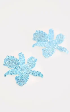 Blue Flower Diamante Statement Earrings