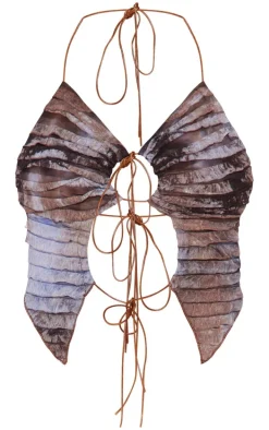 Blue Frayed Textured Strappy Crop Top