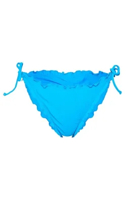 Blue Frill Edge Ruched Bikini Bottoms