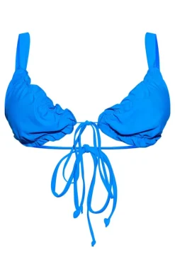 Blue Frill Edge Tie Front Bikini Top