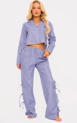 Blue Gingham Bow Detail Long PJ Pants