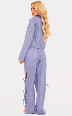 Blue Gingham Bow Detail Long PJ Pants