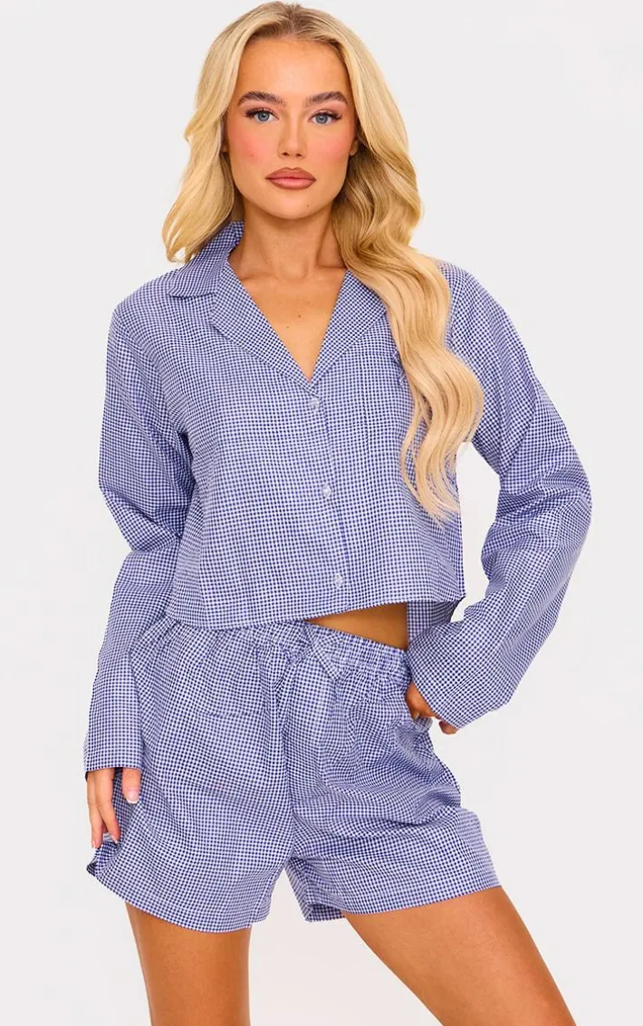 Blue Gingham Long Sleeved PJ Top