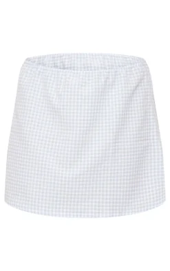 Blue Gingham Print Seersucker Flippy Mini Skirt