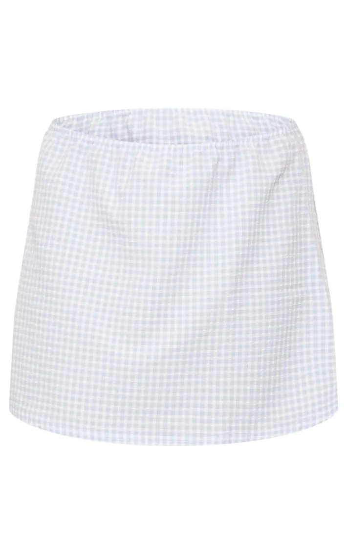 Blue Gingham Print Seersucker Flippy Mini Skirt