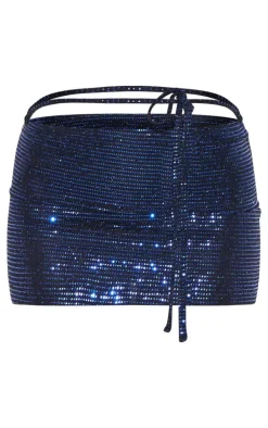 Blue Glitter Lurex Lace Up Detail Mini Skirt