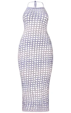 Blue Glitter Open Knit Midaxi Dress