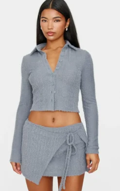 Blue Grey Brushed Texture Shirt