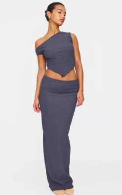 Blue Grey Textured Maxi Skirt