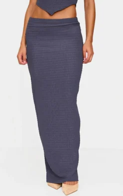 Blue Grey Textured Maxi Skirt