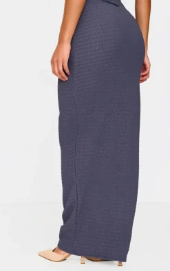 Blue Grey Textured Maxi Skirt