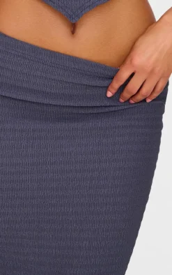 Blue Grey Textured Maxi Skirt