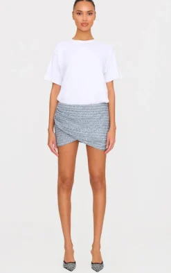 Blue Grey Textured Sequin Mini Skirt