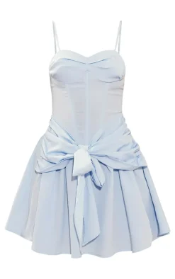 Blue Grey Textured Wrap Strappy Shift Dress