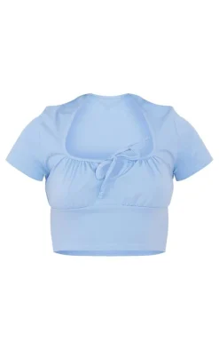 Blue Grey Tie Front Crop Top