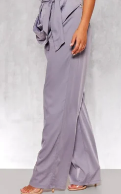 Blue Grey Woven Pocket Detail Straight Leg Pant