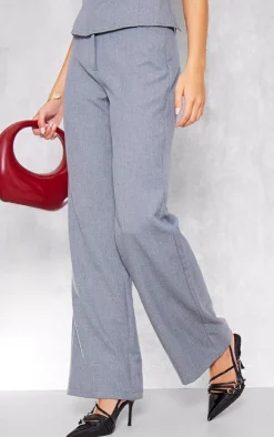 Blue Grey Woven Tailored Wide Leg Belt Detail Pants