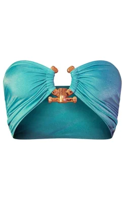 Blue Hammered Trim Bandeau Bikini Top