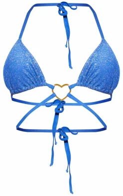 Blue Heart Trim Glitter Triangle Bikini Top