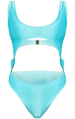 Blue High Leg Cut Out Swimsuit
