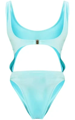 Blue High Leg Cut Out Swimsuit