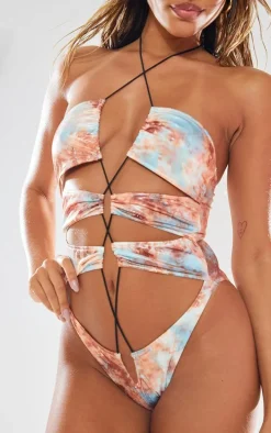 Blue Holographic Cut Out Swimsuit
