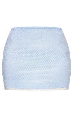 Blue Hot Fix Diamante Lined Mini Skirt