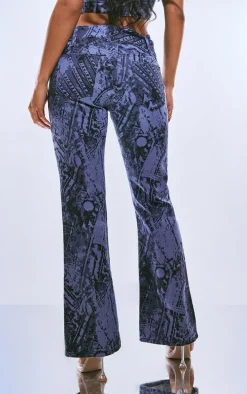 Blue Jean Print Flared Jeans